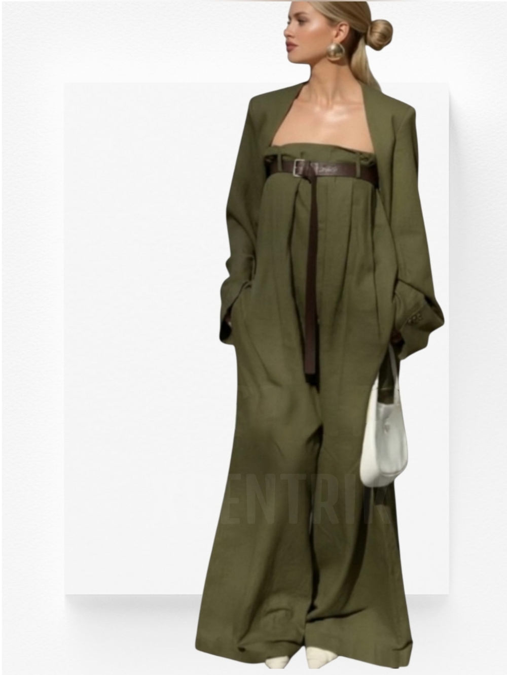 Strapless Wide-Leg Jumpsuit w/ Cinching Accents ▪︎ Curvy ▪︎ Olive ▪︎ XXL - Picture 15 of 15